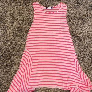 Bright pink striped high neck tank top